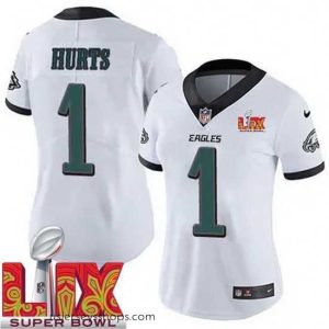 Stellar Philadelphia Eagles Jalen Hurts #1 White 2024 2025 Super Bowl LIX F.U.S.E Stitched NFL Jersey