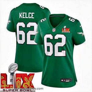 Sensational Philadelphia Eagles Jason Kelce #62 Kelly Green 2024 2025 Super Bowl LIX F.U.S.E Stitched NFL Jersey