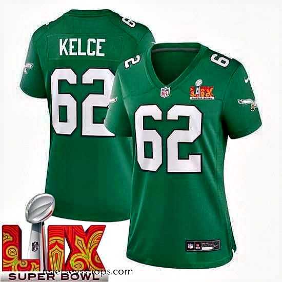 Sensational Philadelphia Eagles Jason Kelce #62 Kelly Green 2024 2025 Super Bowl LIX F.U.S.E Stitched NFL Jersey