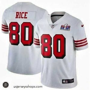 Breathtaking San Francisco 49ers 80 Jerry Rice White Throwback Vapor Untouchable Stitched Football 2024 Super Bowl LVIII Jersey