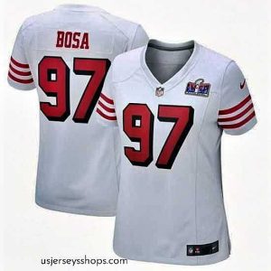 Alluring San Francisco 49ers 97 Nick Bosa White Throwback 2023 F.U.S.E  Vapor Untouchable Limited Stitched Football 2024 Super Bowl LVIII Jersey