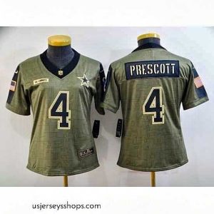 Stellar Women's Dallas Cowboys #4 Dak Prescott Gold 2021 Salute To Service Limited Player Jersey