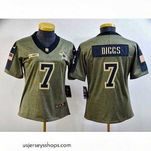 Breathtaking Women's Dallas Cowboys #7 Trevon Diggs Nike Olive 2021 Salute To Service Limited Player Jersey