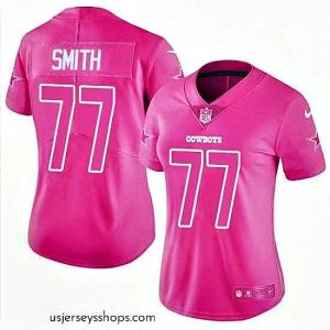 Captivating Womens Nike Cowboys #77 Tyron Smith Pink  Stitched NFL Limited Rush Fashion Jersey