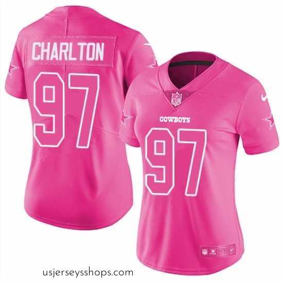 Glamorous Womens Nike Cowboys #97 Taco Charlton Pink Stitched NFL Limited Rush Fashion Jersey