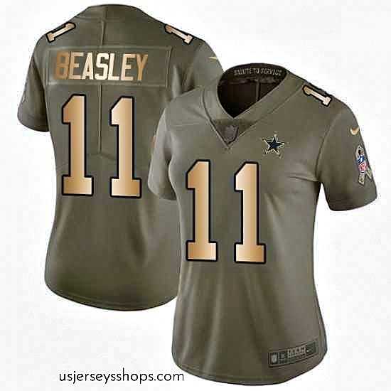 Stellar Womens Nike Dallas Cowboys 11 Cole Beasley Limited OliveGold 2017 Salute to Service NFL Jersey