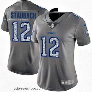 Breathtaking Womens Nike Dallas Cowboys 12 Roger Staubach Gray Static Vapor Untouchable Limited NFL Jersey