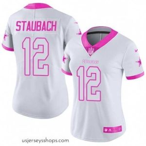 Glamorous Womens Nike Dallas Cowboys 12 Roger Staubach Limited WhitePink Rush Fashion NFL Jersey