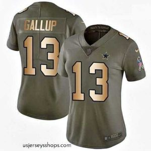 Stellar Womens Nike Dallas Cowboys 13 Michael Gallup Limited OliveGold 2017 Salute to Service NFL Jersey