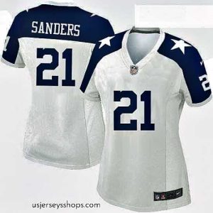 Stellar Womens Nike Dallas Cowboys 21 Deion Sanders Elite White Throwback Alternate NFL Jersey