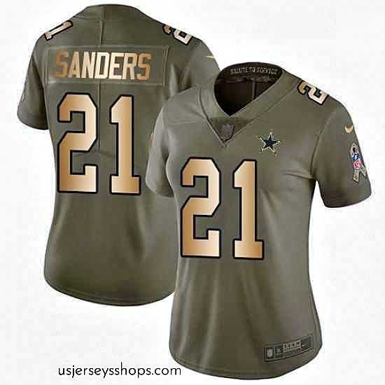 Stunning Womens Nike Dallas Cowboys 21 Deion Sanders Limited OliveGold 2017 Salute to Service NFL Jersey