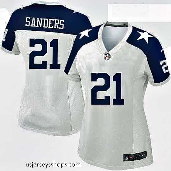 Breathtaking Womens Nike Dallas Cowboys 21 Deion Sanders Limited White Throwback Alternate NFL Jersey