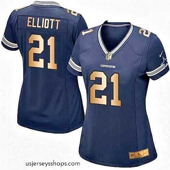Stellar Womens Nike Dallas Cowboys 21 Ezekiel Elliott Elite NavyGold Team Color NFL Jersey