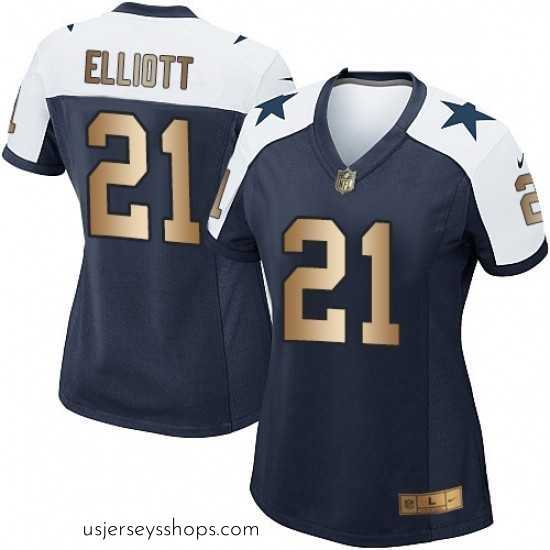 Breathtaking Womens Nike Dallas Cowboys 21 Ezekiel Elliott Elite NavyGold Throwback Alternate NFL Jersey