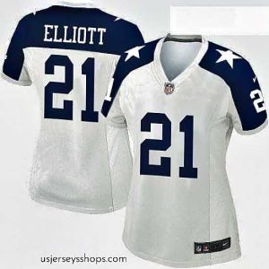 Magnificent Womens Nike Dallas Cowboys 21 Ezekiel Elliott Elite White Throwback Alternate NFL Jersey