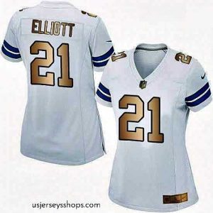 Breathtaking Womens Nike Dallas Cowboys 21 Ezekiel Elliott Elite WhiteGold NFL Jersey