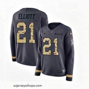 Exquisite Womens Nike Dallas Cowboys 21 Ezekiel Elliott Limited Black Salute to Service Therma Long Sleeve NFL Jersey