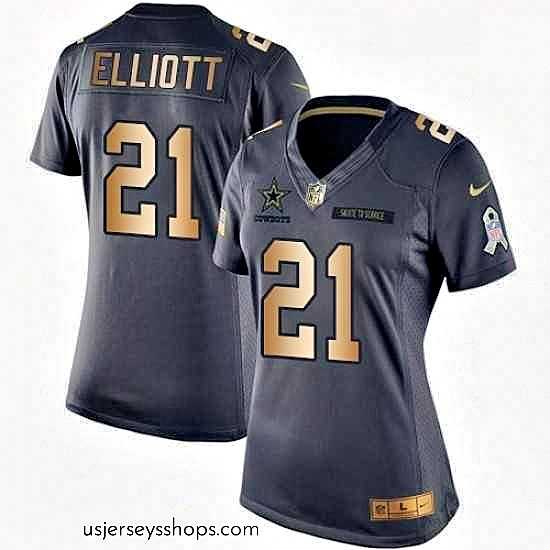 Magnificent Womens Nike Dallas Cowboys 21 Ezekiel Elliott Limited BlackGold Salute to Service NFL Jersey