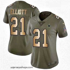 Magnificent Womens Nike Dallas Cowboys 21 Ezekiel Elliott Limited OliveGold 2017 Salute to Service NFL Jersey