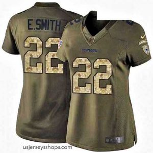 Exquisite Womens Nike Dallas Cowboys 22 Emmitt Smith Elite Green Salute to Service NFL Jersey