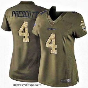 Stellar Womens Nike Dallas Cowboys 4 Dak Prescott Elite Green Salute to Service NFL Jersey