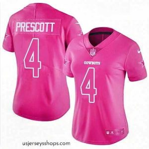 Stellar Womens Nike Dallas Cowboys 4 Dak Prescott Limited Pink Rush Fashion NFL Jersey