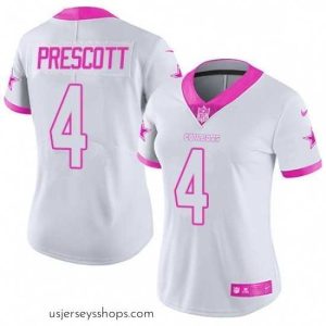 Exquisite Womens Nike Dallas Cowboys 4 Dak Prescott Limited WhitePink Rush Fashion NFL Jersey