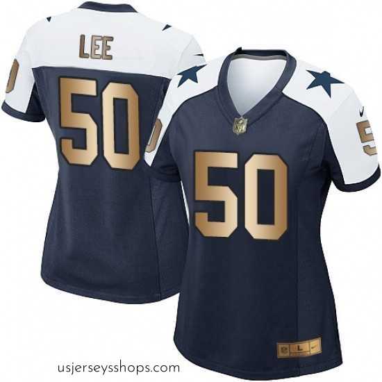 Stunning Womens Nike Dallas Cowboys 50 Sean Lee Elite NavyGold Throwback Alternate NFL Jersey