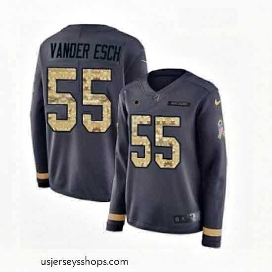 Sensational Womens Nike Dallas Cowboys 55 Leighton Vander Esch Limited Black Salute to Service Therma Long Sleeve NFL Jersey
