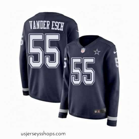 Exquisite Womens Nike Dallas Cowboys 55 Leighton Vander Esch Limited Navy Blue Therma Long Sleeve NFL Jersey