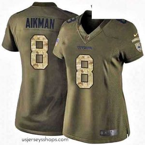 Exquisite Womens Nike Dallas Cowboys 8 Troy Aikman Elite Green Salute to Service NFL Jersey
