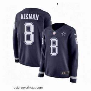 Stellar Womens Nike Dallas Cowboys 8 Troy Aikman Limited Navy Blue Therma Long Sleeve NFL Jersey