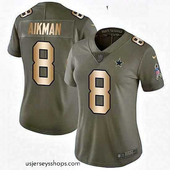 Stunning Womens Nike Dallas Cowboys 8 Troy Aikman Limited OliveGold 2017 Salute to Service NFL Jersey