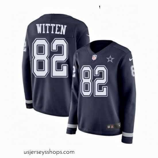 Glamorous Womens Nike Dallas Cowboys 82 Jason Witten Limited Navy Blue Therma Long Sleeve NFL Jersey
