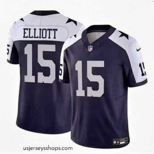 Alluring Dallas Cowboys 15 Ezekiel Elliott Navy White 2023 F.U.S.E Thanksgiving Vapor Limited Stitched Football Jersey