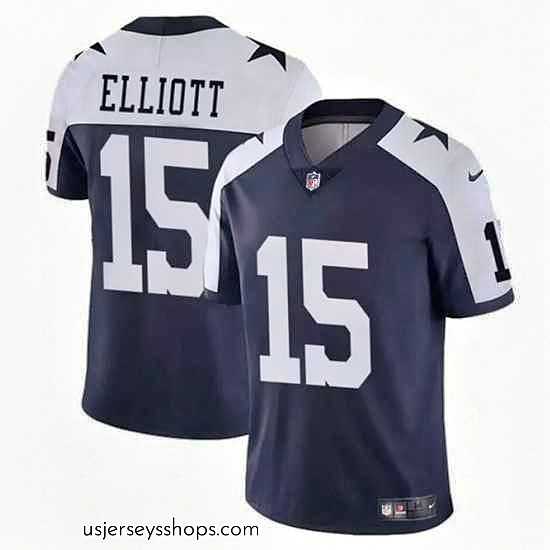Enchanting Dallas Cowboys 15 Ezekiel Elliott Navy White Vapor Untouchable Thanksgiving Limited Stitched Football Jersey
