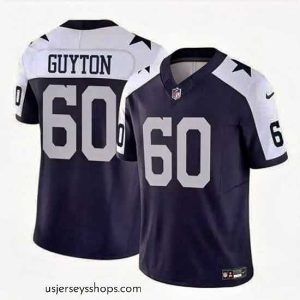 Sensational Dallas Cowboys 60 Tyler Guyton Navy White 2024 Draft F.U.S.E Thanksgiving Vapor Untouchable Limited Stitched Football Jersey