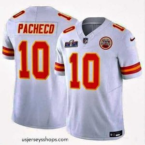 Stunning Kansas City Chiefs 10 Isiah Pacheco White 2023 F.U.S.E  Vapor Untouchable Limited Stitched 2024 Super Bowl LVIII Jersey