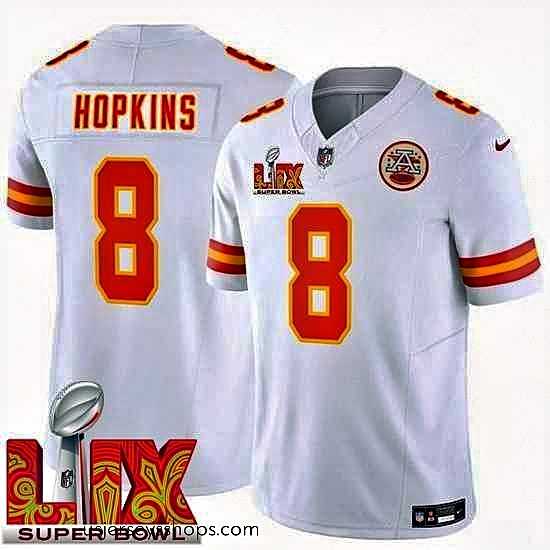 Alluring Kansas City Chiefs DeAndre Hopkins #8 White 2024 2025 Super Bowl LIX F.U.S.E Stitched Jersey