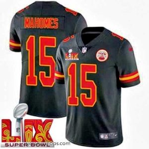 Exquisite Kansas City Chiefs Patrick Mahomes #15 Black 2024 2025 Super Bowl LIX F.U.S.E Stitched Jersey