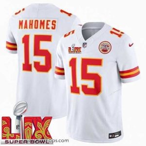 Sensational Kansas City Chiefs Patrick Mahomes #15 White 2024 2025 Super Bowl LIX F.U.S.E Stitched Jersey