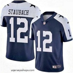 Breathtaking Nike Dallas Cowboys 12 Roger Staubach Navy Blue Throwback Alternate Vapor Untouchable Limited Player NFL Jersey