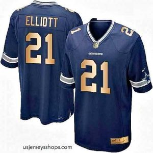 Glamorous Nike Dallas Cowboys 21 Ezekiel Elliott Elite NavyGold Team Color NFL Jersey