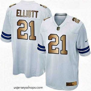 Glamorous Nike Dallas Cowboys 21 Ezekiel Elliott Elite WhiteGold NFL Jersey