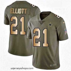 Sensational Nike Dallas Cowboys 21 Ezekiel Elliott Limited OliveGold 2017 Salute to Service NFL Jersey