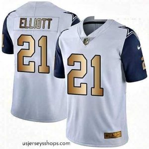 Magnificent Nike Dallas Cowboys 21 Ezekiel Elliott Limited WhiteGold Rush NFL Jersey