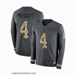 Captivating Nike Dallas Cowboys 4 Dak Prescott Limited Black Salute to Service Therma Long Sleeve NFL Jersey
