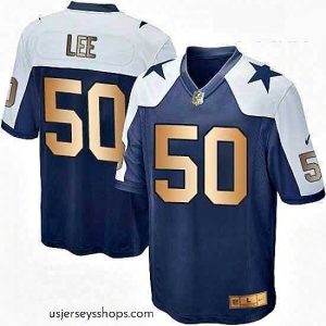 Stunning Nike Dallas Cowboys 50 Sean Lee Elite NavyGold Throwback Alternate NFL Jersey