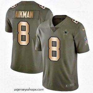 Sensational Nike Dallas Cowboys 8 Troy Aikman Limited OliveGold 2017 Salute to Service NFL Jersey