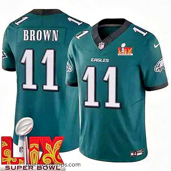 Sensational Philadelphia Eagles A.J. Brown #11 Green 2024 2025 Super Bowl LIX F.U.S.E Stitched NFL Jersey